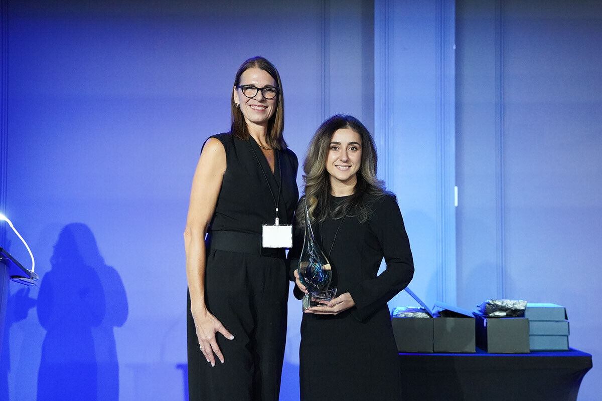Brunilda Gjini accepting the award for emerging leader of the year.