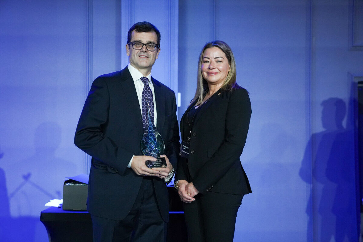 Nick Nanos accepting the award for senior leader of the year.